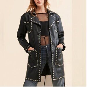 Colin LoCascio Anthropologie Studded Bernie Coat Vegan Leather Black size S